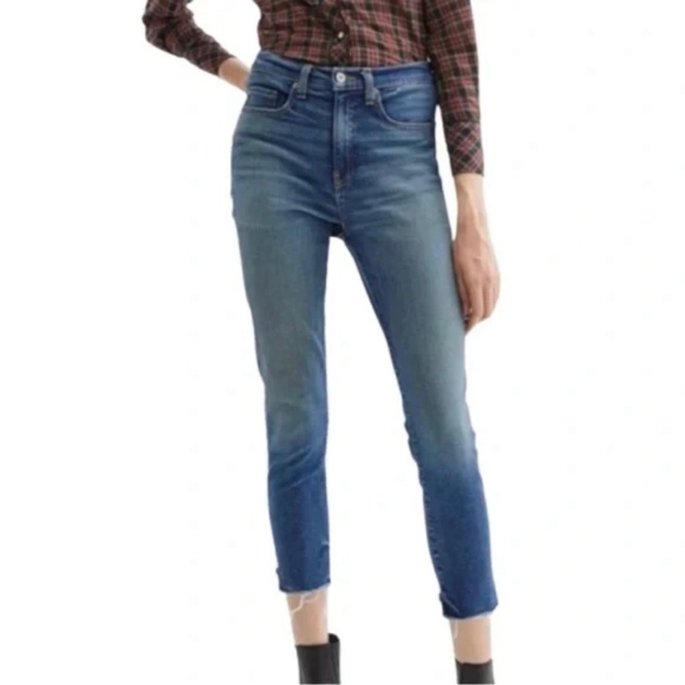 Nili Lotan High Rise Skinny Jeans Ocean Wash Raw Hem Size 26 Made in USA